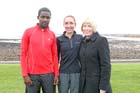 Tadele Geremew Mulugeta mens and Justina Heslop (Clapham Chasers) womens winners and the Mayor of North Tyneside Linda Arkley at the North Tyneside 10k Road Race from North Shields to Whitley Bay.